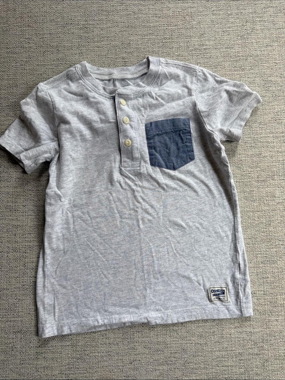 OshKosh B'gosh Light Gray Henley Tee with Navy Pocket